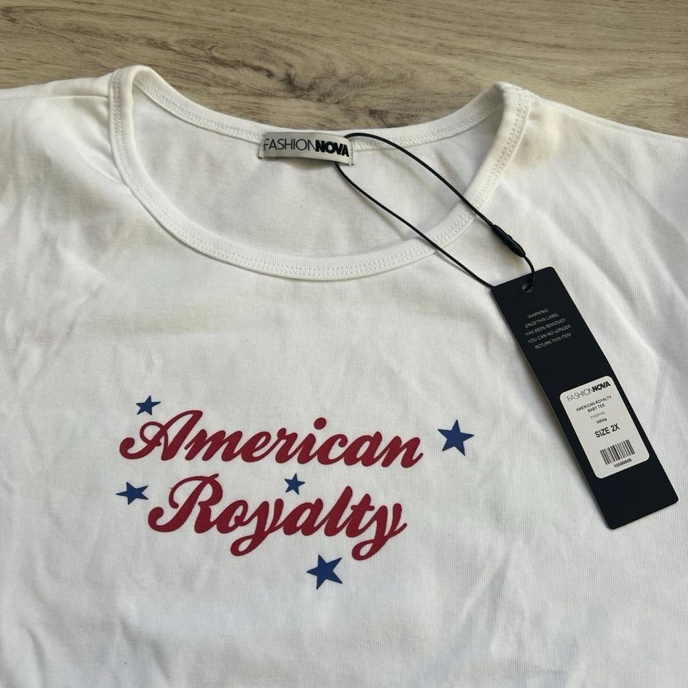 Fashion Nova White Tee with Red and Blue Print - Picture 2 of 4